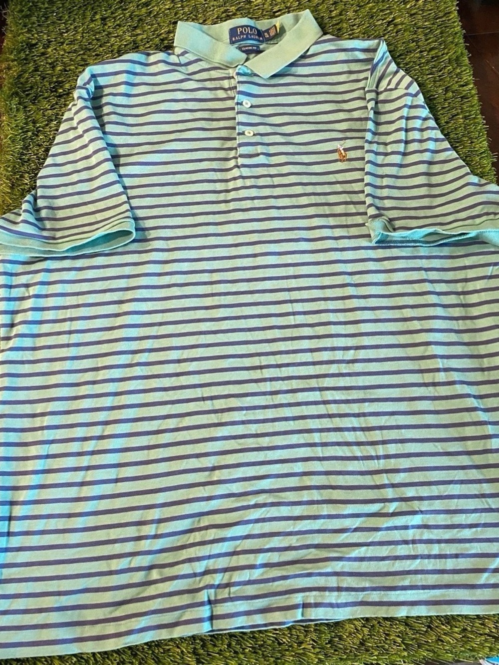 Polo Ralph Lauren Classic Fit Polo Striped Polo in Green & Purple XL